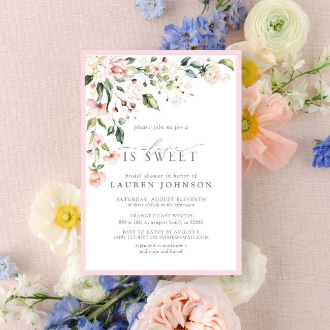 Elegant Love Is Sweet Pink Floral Bridal Shower Invitation