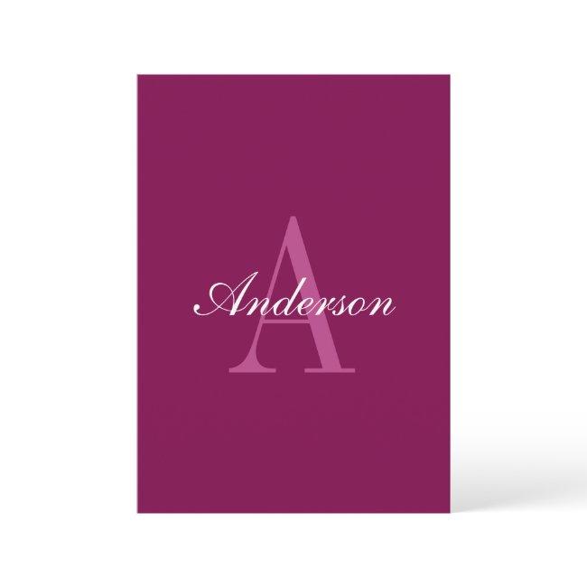Elegant Magenta Red, Pink & White Name & Monogram Invitation