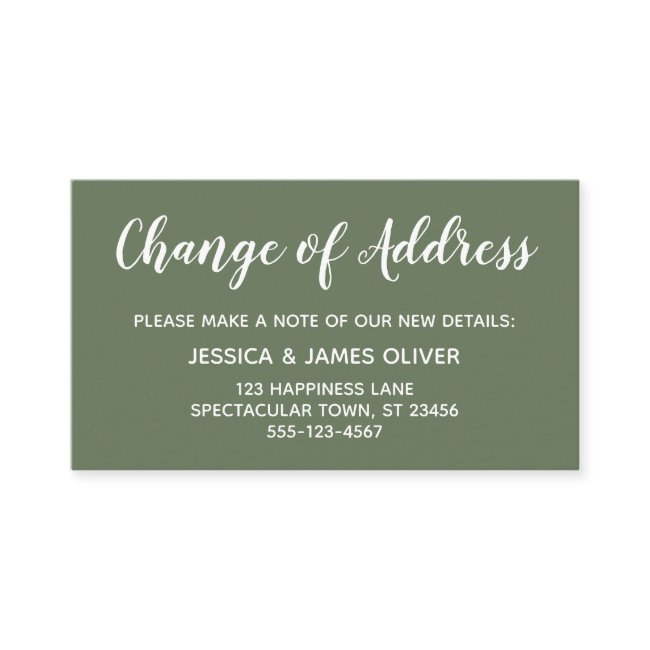 Elegant Minimal Change Of Address Olive Green Invitations