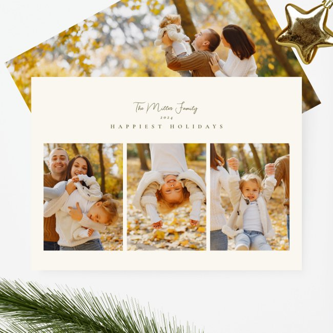 Elegant Minimalist 4 Photo Collage Script Happy Holiday Invitations