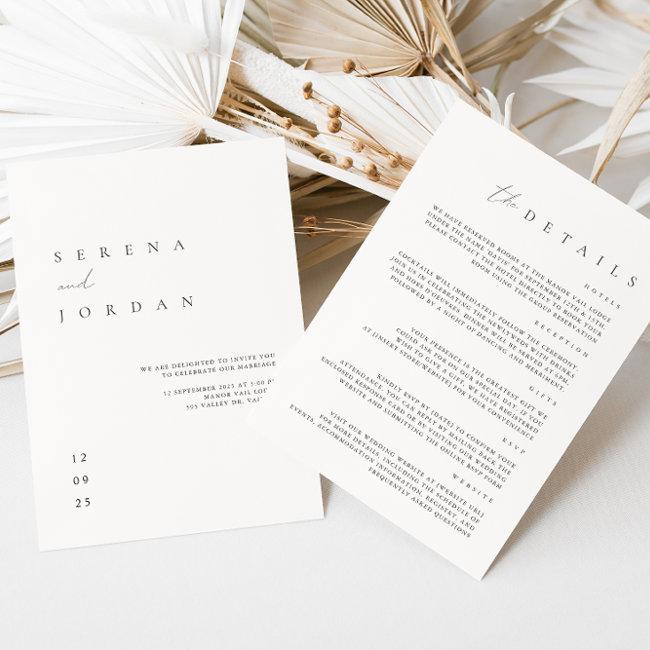 Elegant Minimalist Ivory Wedding Details On Back Invitation