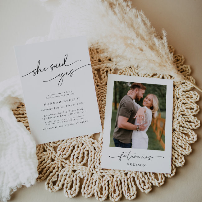 Elegant Minimalist "she Said Yes" Bridal Shower Invitation