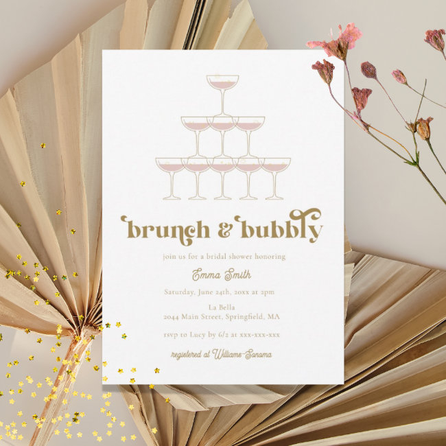 Elegant Mod Champagne Retro Bridal Shower Invitation