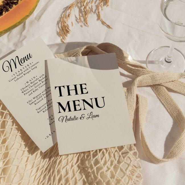 Elegant Modern Black Cream Bold Retro Wedding Menu