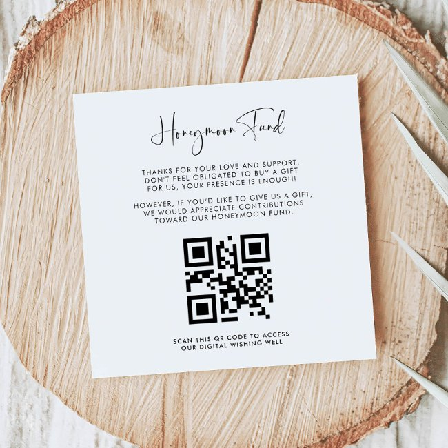 Elegant Modern Black White Honeymoon Fund Qr Code Enclosure Invitations