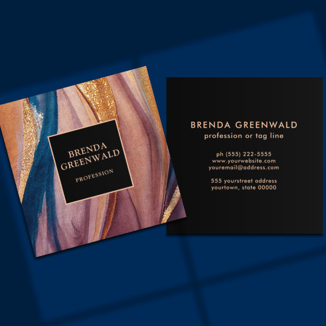 Elegant Modern Terracotta Blue Glitter Gold Square Business Invitations