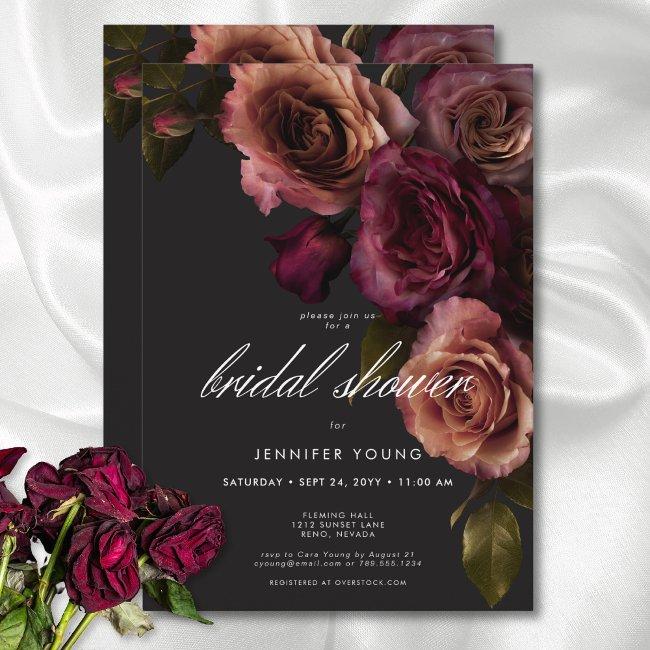 Elegant Moody Rust & Burgundy Floral Bridal Shower Invitation