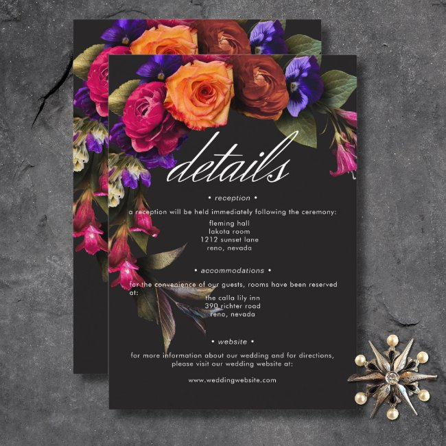 Elegant Moody Vibrant Harvest Floral Details Enclosure Invitations