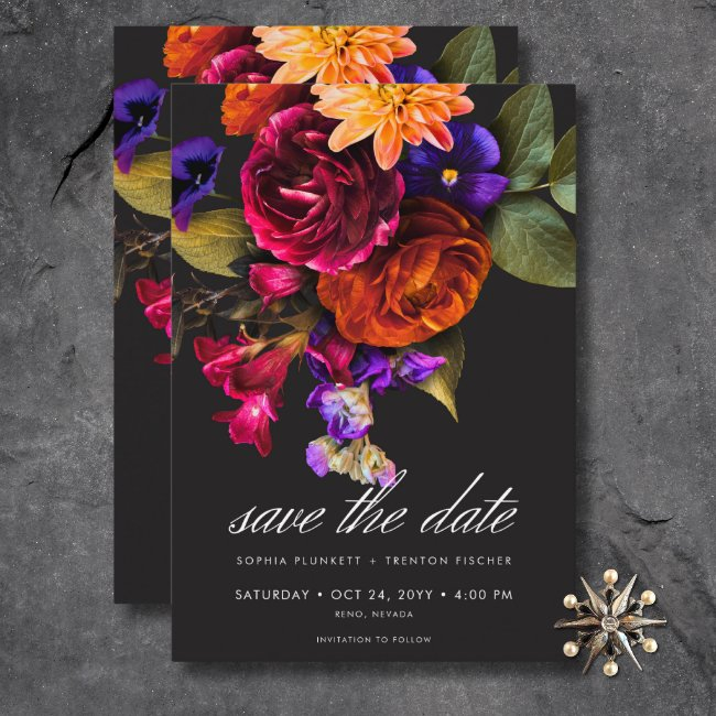 Elegant Moody Vibrant Harvest Floral Wedding Save The Date