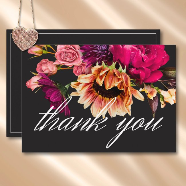Elegant Moody Vibrant Sunset Floral Wedding Thank You Invitations