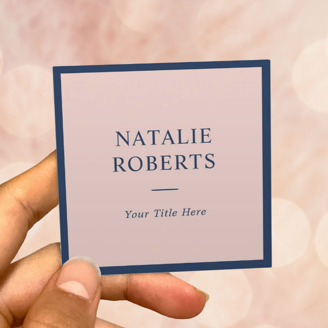 Elegant Navy Blue & Blush Pink Minimalist Framed Square Business Invitations