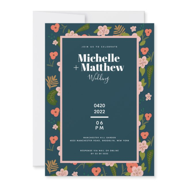 Elegant Navy Blue Floral Patch Invitation