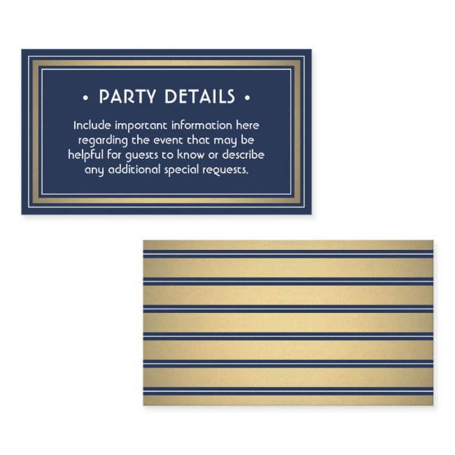Elegant Navy Blue, White & Gold Faux Foil Details Enclosure Invitations