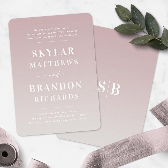 Elegant Ombre Mauve & Ivory Semi Formal Wedding Invitation
