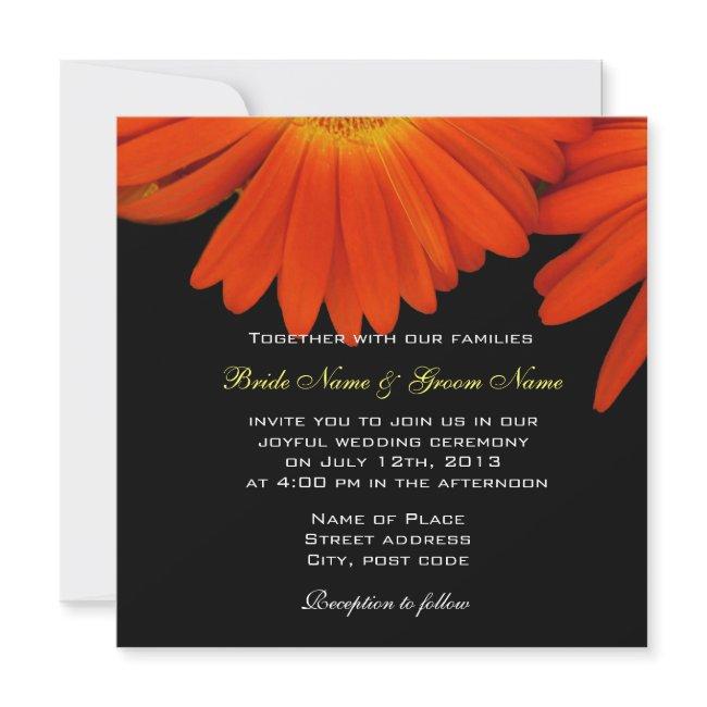 Elegant Orange Gerbera Daisy Wedding Invitation