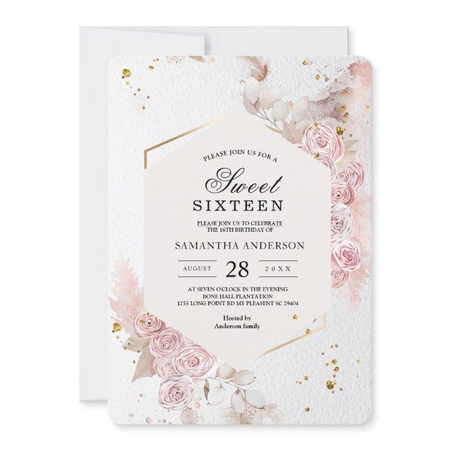 Elegant Pastel Pink Floral Frame Fancy Invitation