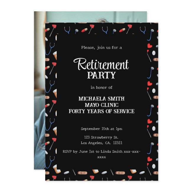 Elegant Pattern Nurse Retirement Photo Invitation