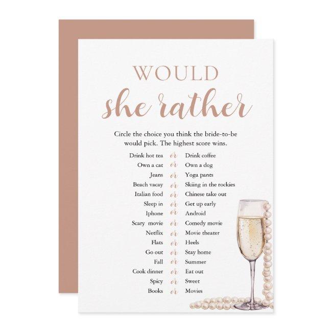 Elegant Pearls And Prosecco Would She Rather Game Invitation