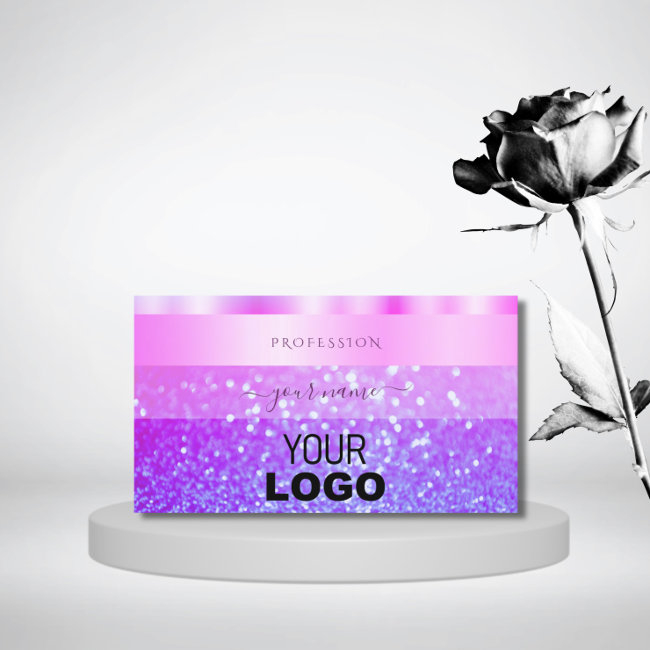Elegant Pink And Purple Sparkling Glitter Add Logo Business Invitations