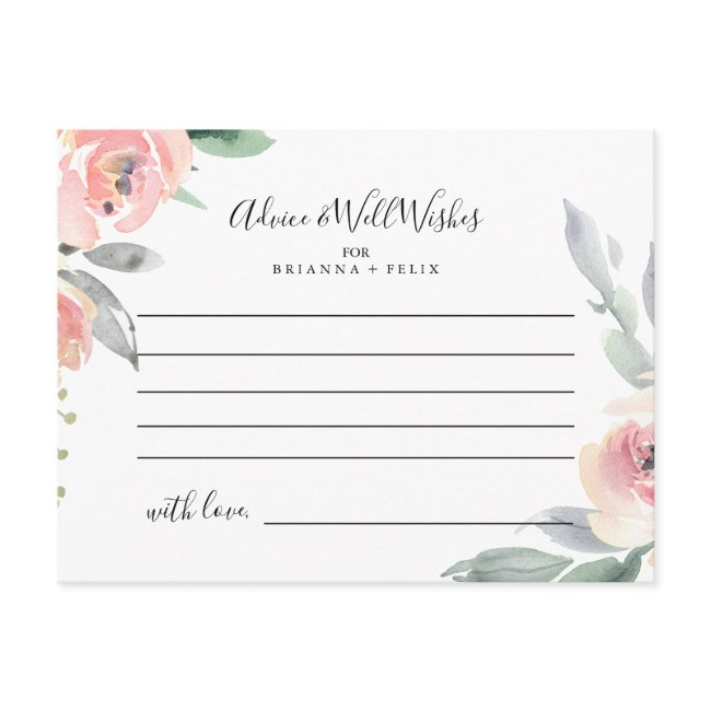Elegant Pink Blush Floral Wedding Advice Card