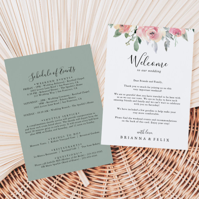Elegant Pink Blush Floral Wedding Welcome Letter