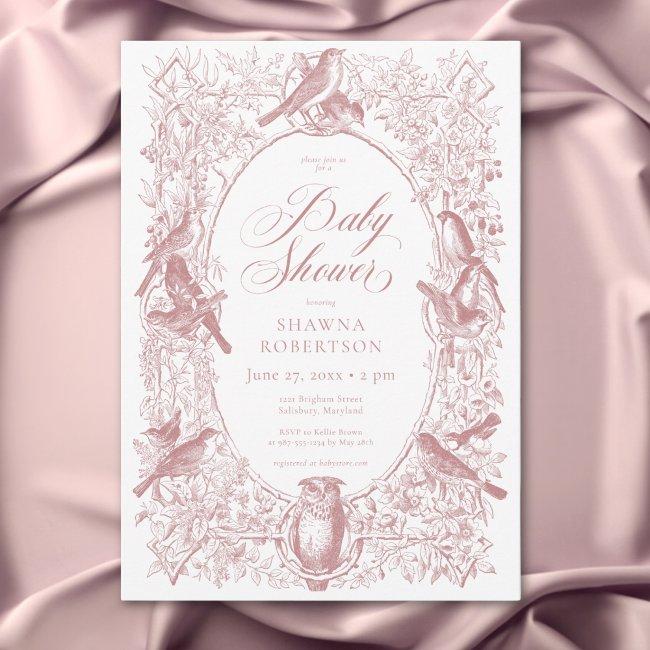Elegant Pink Chinoiserie Nature Birds Baby Shower Invitation