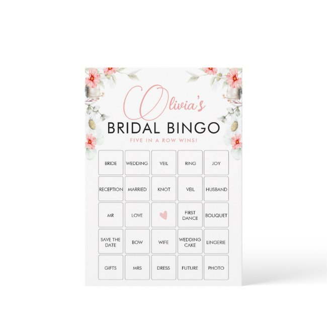 Elegant Pink Eucalipt Wildflowers Bingo Game Invitations