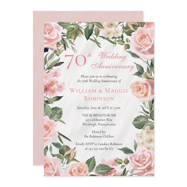 Elegant Pink Floral 70th Wedding Anniversary Party Invitation