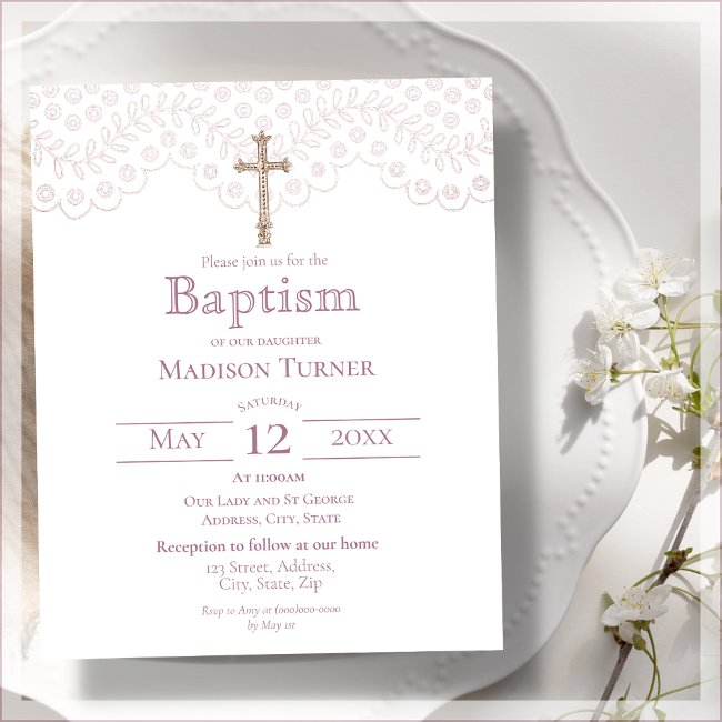 Elegant Pink Lace | Baptism Budget Invitation