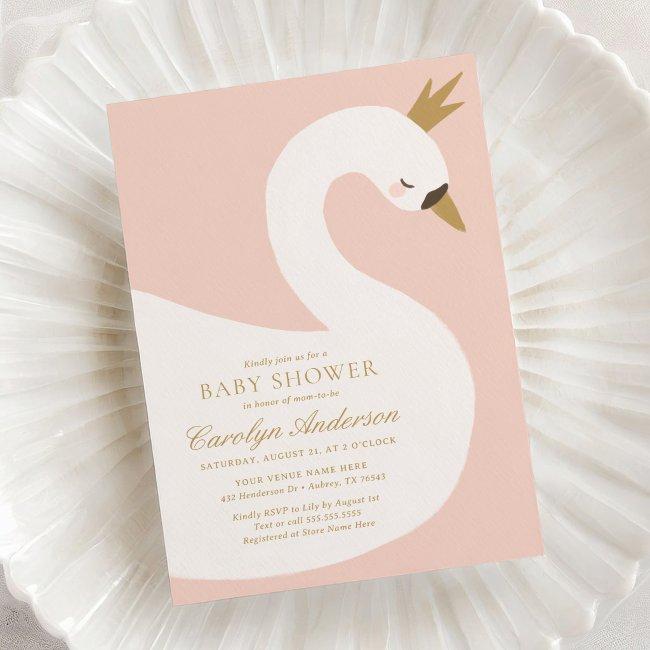 Elegant Pink Swan Baby Shower Invitation