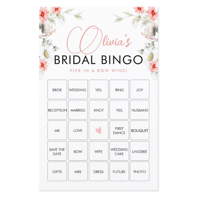 Elegant Pink Wildflowers Bingo Game Invitations