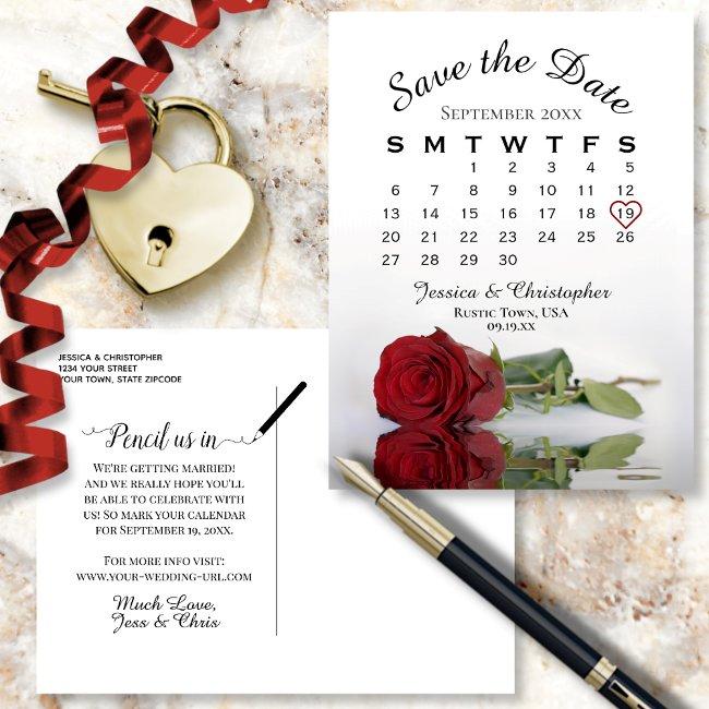 Elegant Red Rose Wedding Calendar Save The Date Announcement Postinvitations