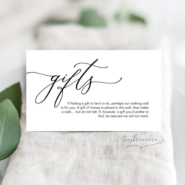 Elegant Romantic, Black Script, A Note On Gifts Enclosure Invitations