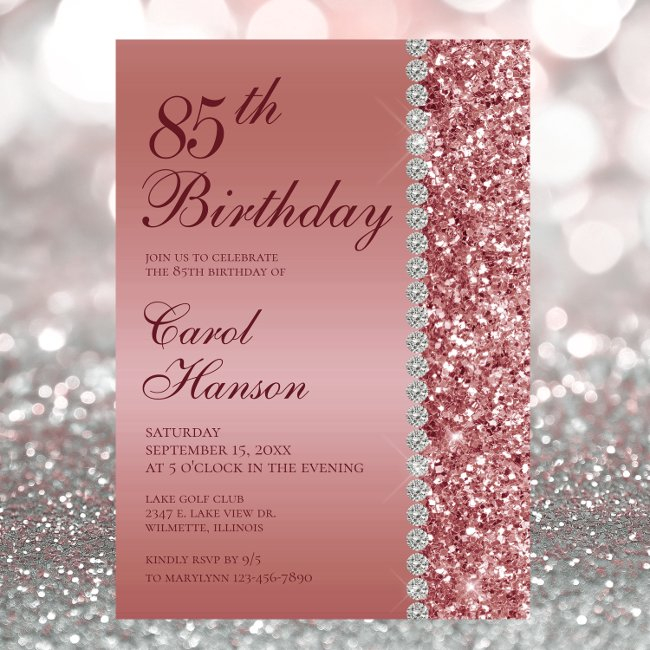 Elegant Rose Gold 85th Birthday Invitation
