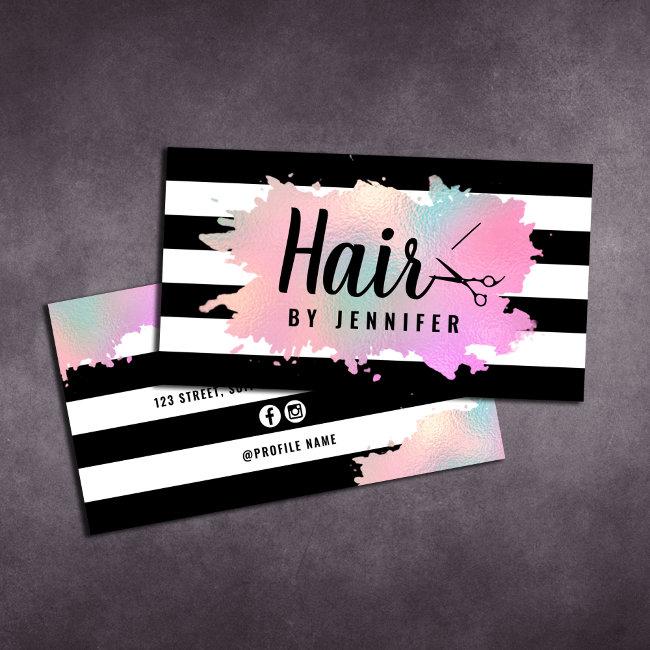 Elegant Rose Gold & Green Scissors Hairstylist Business Invitations