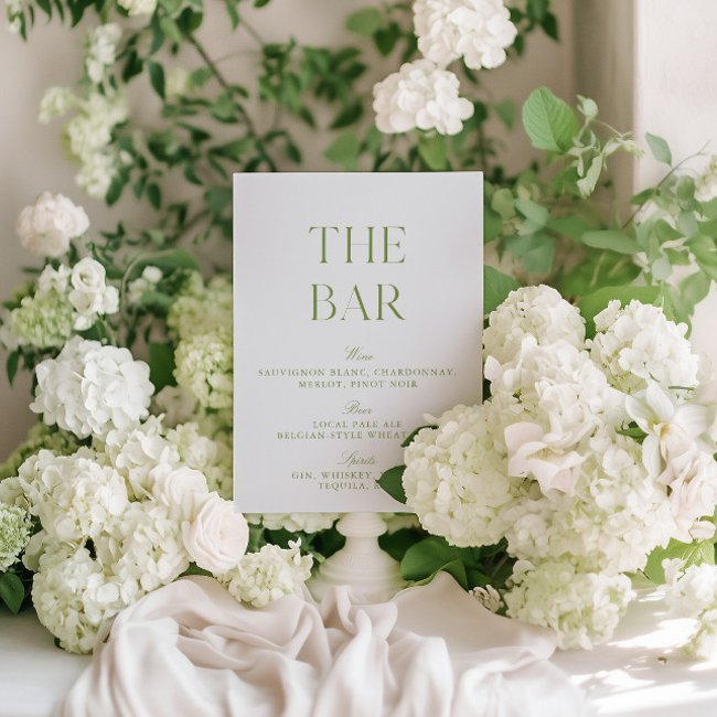 Elegant Sage Green & Blue Wedding Bar Sign Invitation