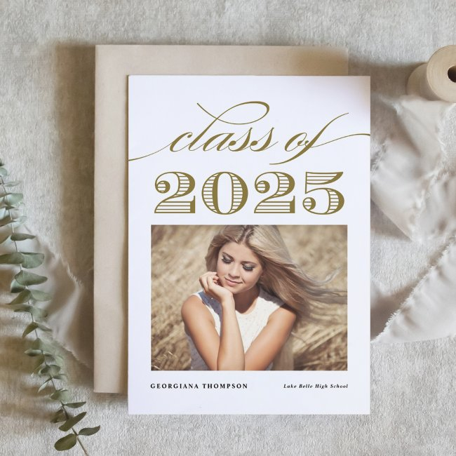Elegant Script Class Of 2016 Gold Graduation Announcement