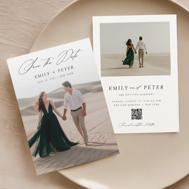 Elegant Script Minimalist 2 Photo Save The Date Invitation