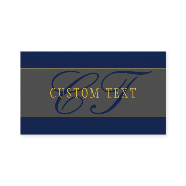 Elegant Script Monogram Dark Navy Blue Grey & Gold Business Invitations