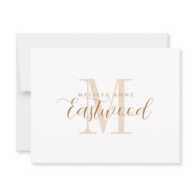 Elegant Script Name Gold Monogram Flat Note Invitations