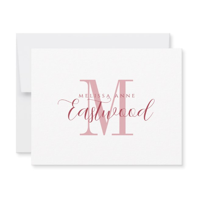 Elegant Script Name Red Monogram Flat Note Invitations