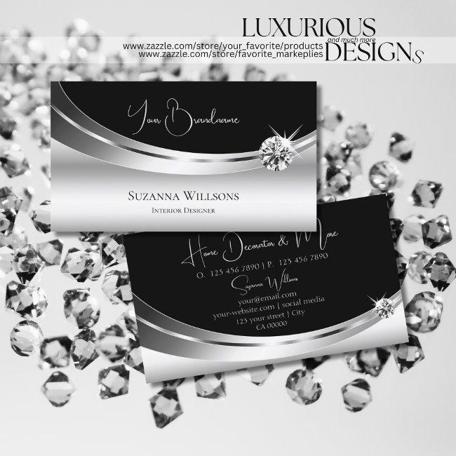Elegant Silver And Black With Sparkling Diamond Business Invitations