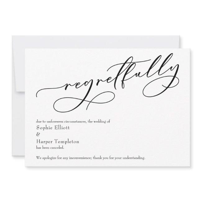 Elegant Simple "regretfully" Canceled Wedding Invitations