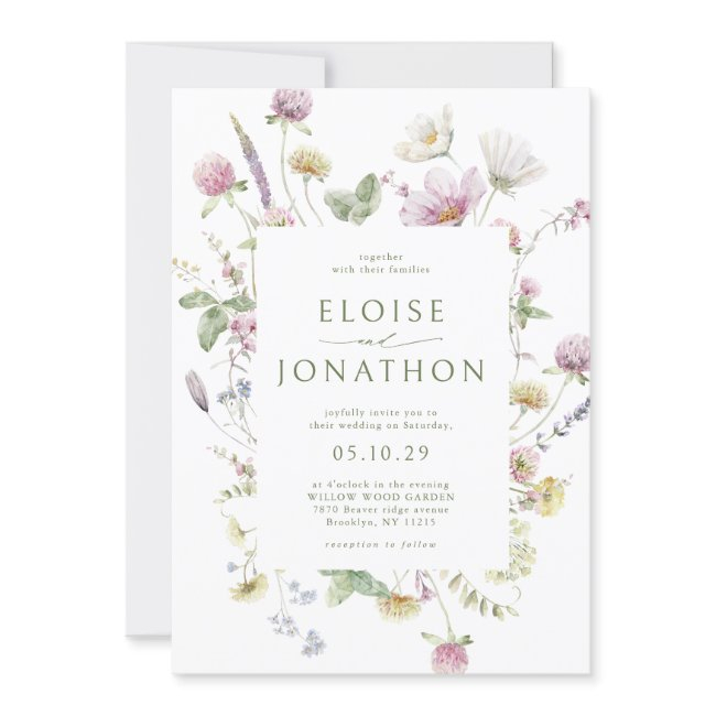 Elegant Soft Pastel Wildflower Qr Code Wedding Invitation