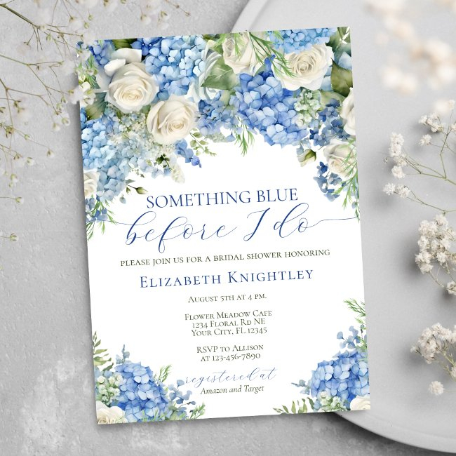 Elegant Something Blue Hydrangea Bridal Shower Invitation