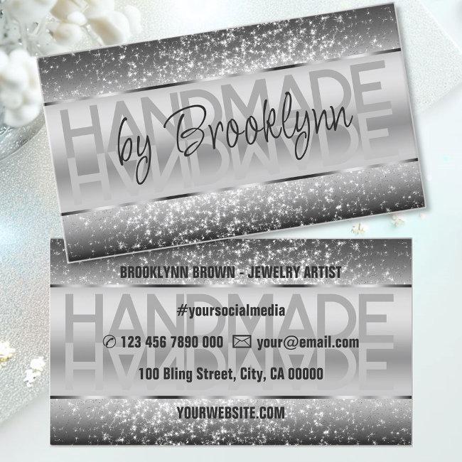 Elegant Sparkle Glitter Luxurious Glam Dark Silver Business Invitations