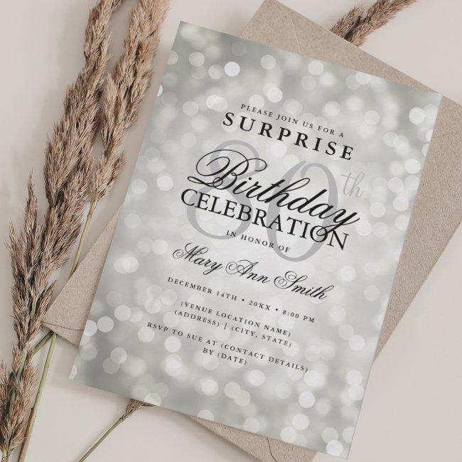 Elegant Surprise 80th Birthday Glam Silver Lights Invitation