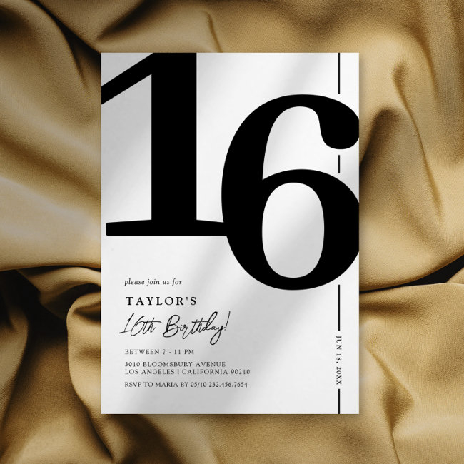 Elegant Sweet Sixteen 16th Birthday Party Invitation