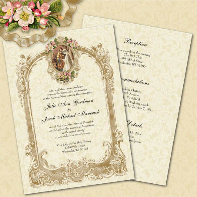 Elegant Traditional Catholic Wedding & Reception Invitation