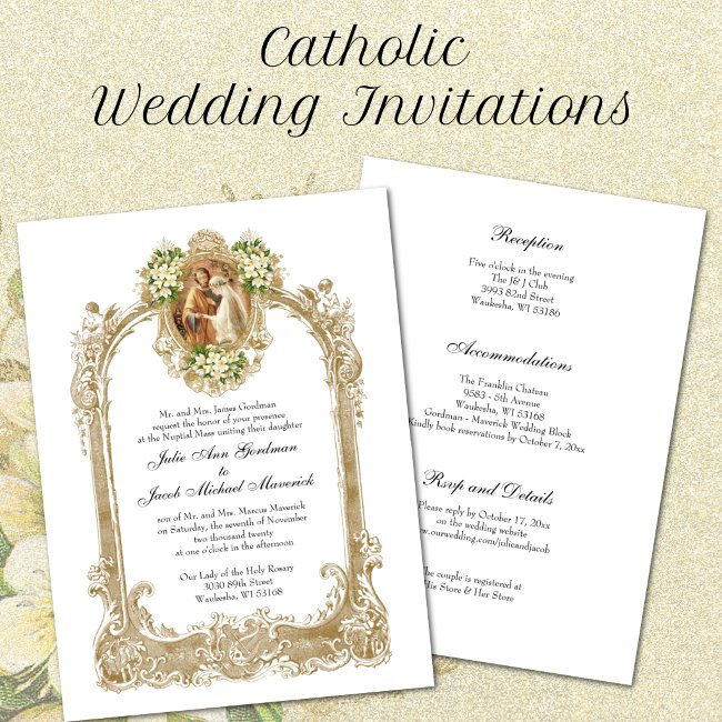 Elegant Traditional Catholic Wedding & Reception Invitation